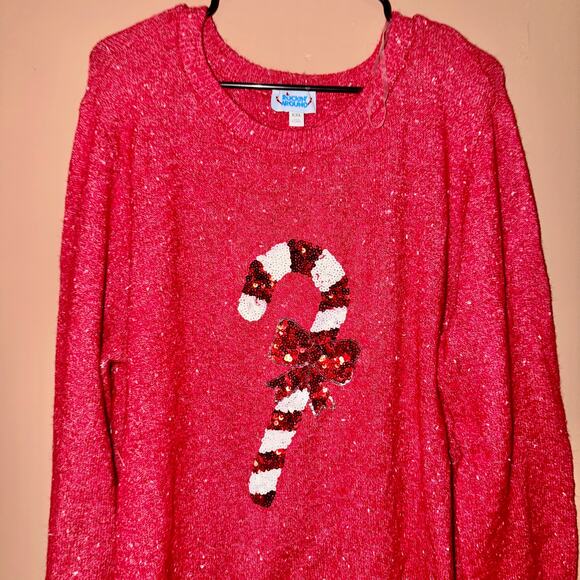 Rockin Around Women's Sequin Candy Cane Christmas Sweater Red - Size XXL - Picture 6 of 8